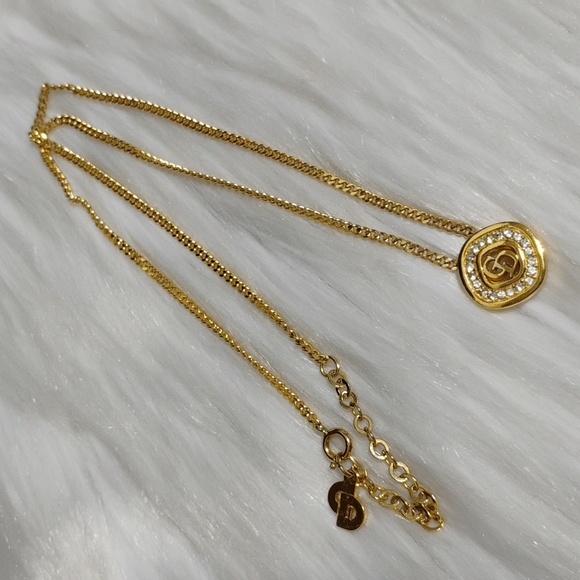 Dior Jewelry - Authentic Dior CD Plated Gold W Crystal Details Pendant Necklace